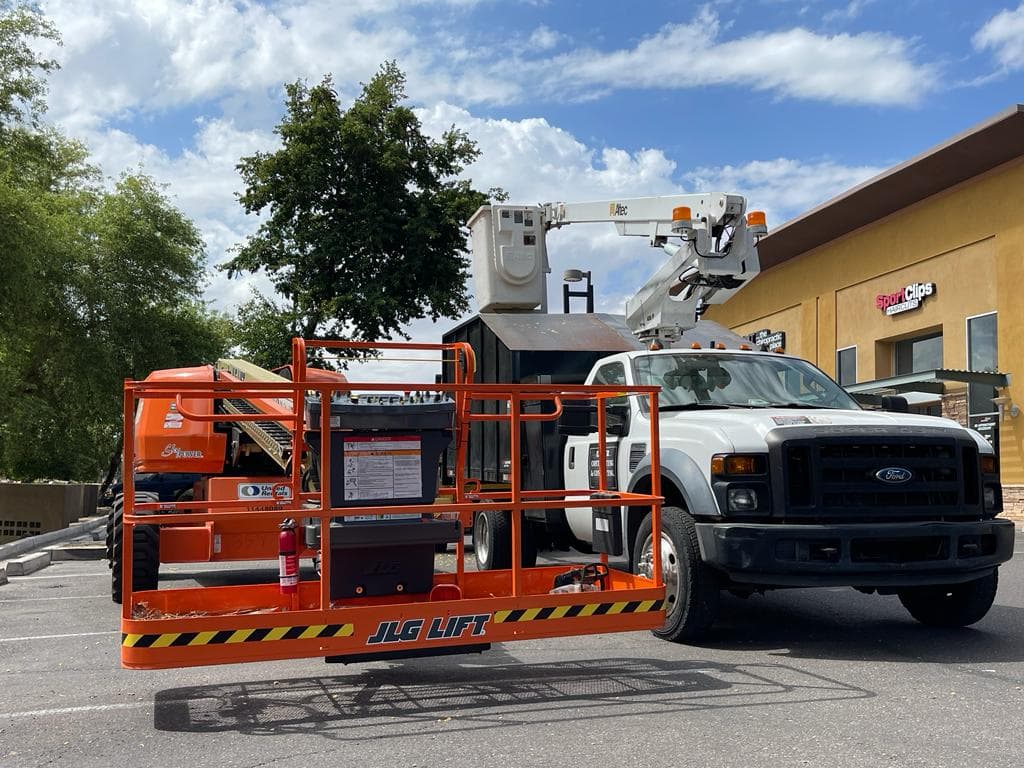 Engler Contracting bucket truck on a commercial job site in Phoenix, AZ